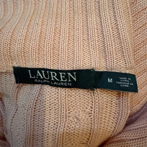 Lauren Ralph Lauren Pink Cable Knit Full Zip Sweater Silver Crest Logo Sz M - Picture 10 of 11